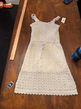 Jessica Simpson NWT Cream Crochet Sleeveless Mini Dress with Ruffle Straps